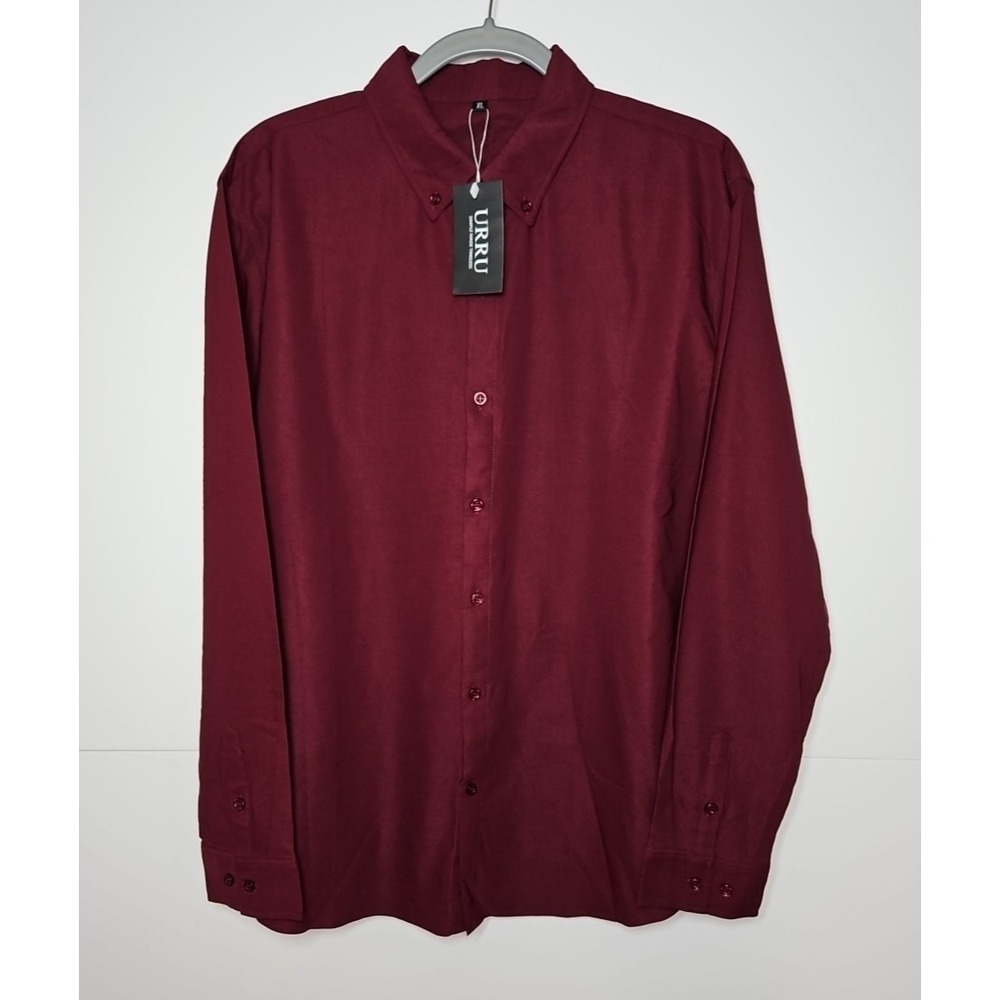 URRU Mens Burgundy Long Sleeve‎ Button Front Dress Shirt Size XL NWT